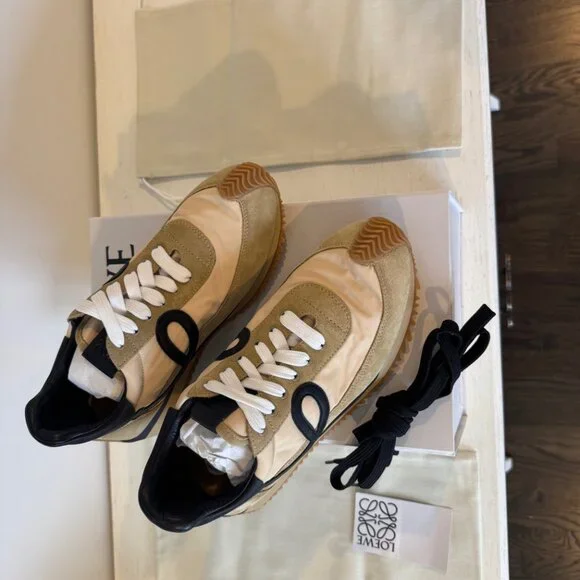 Loewe Flow Runner 2.0 Sneakers Gold Black Suede Nylon EU 38 US 8 LFR2282X05 - Picture 2 of 15
